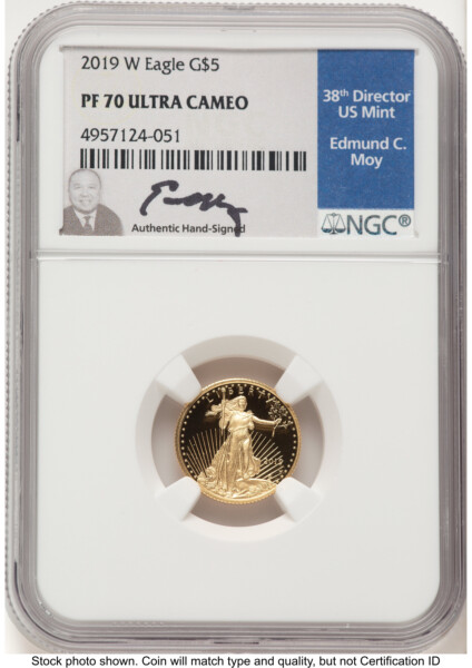 2019-W Proof Gold Eagle 1/10 oz Ed Moy 70 NGC