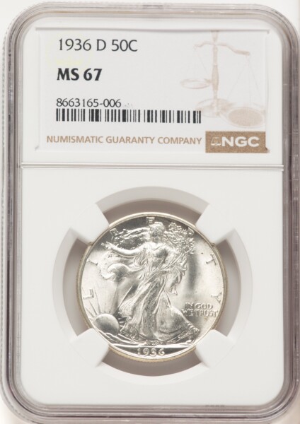 1936-D 50C, MS 67 NGC