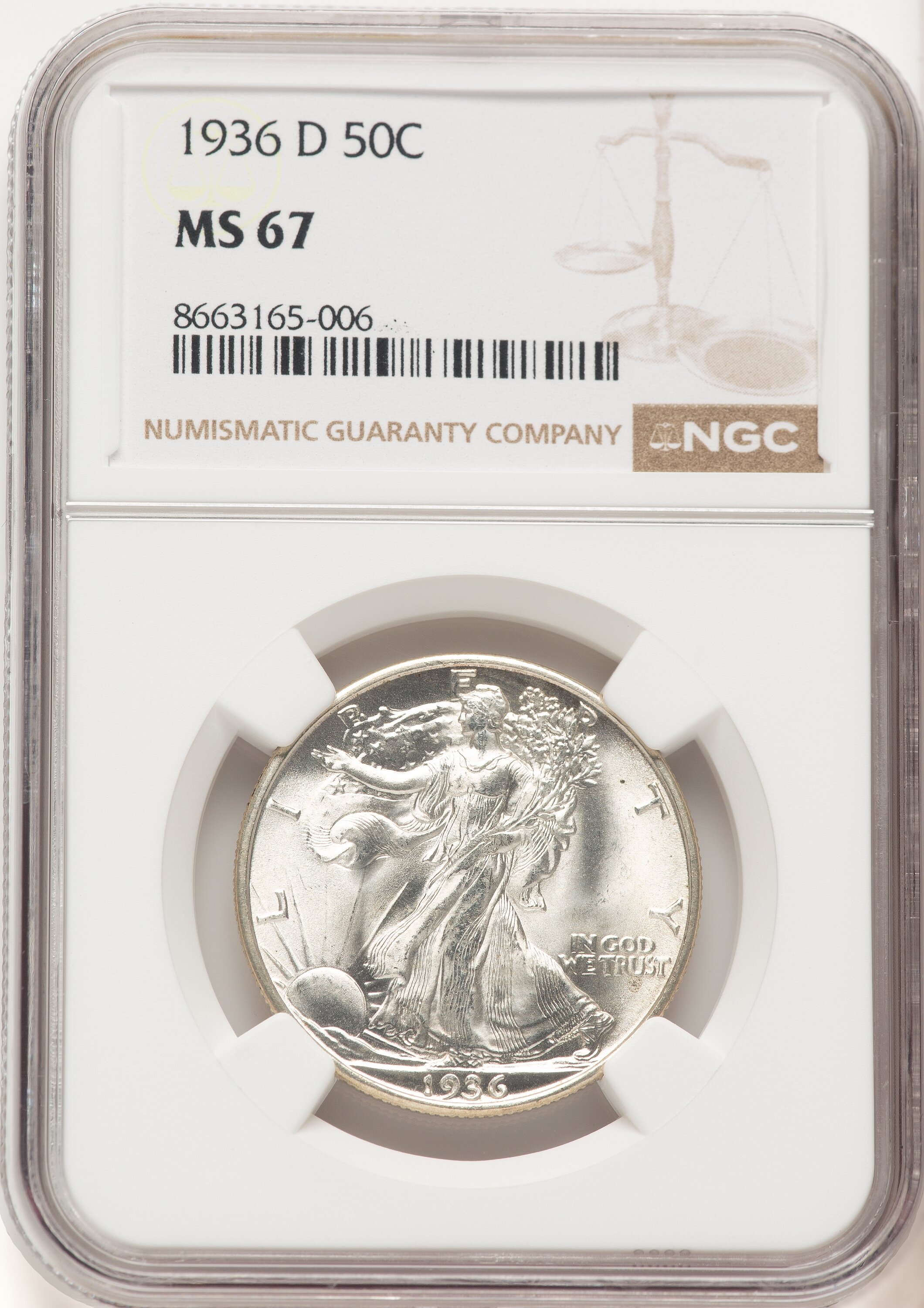 1936-D 50C, MS 67 NGC