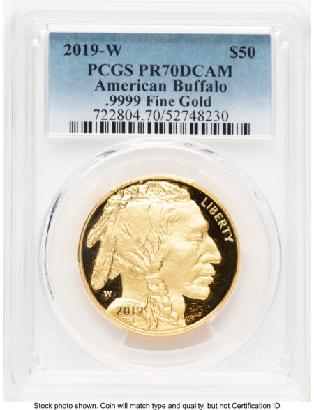 2019-W Proof Gold Buffalo 1 oz Blue Gradient 70 PCGS