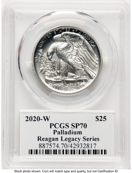 2020-W Palladium Eagle 1 oz Burnished Reagan Legacy Series Michael Reagan 70 PCGS