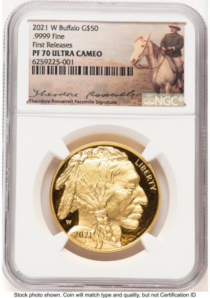 2021-W Proof Gold Buffalo 1 oz FR Theodore Roosevelt 70 NGC