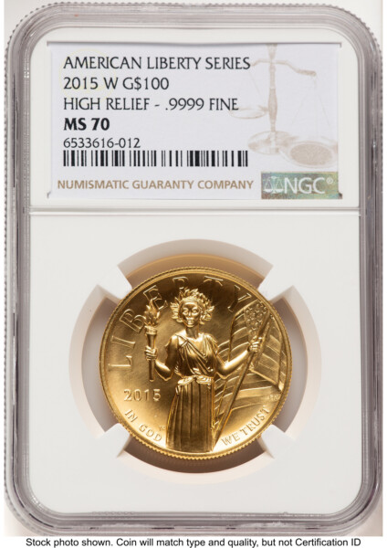 2015-W G$100 American Liberty High Relief Brown Label 70 NGC