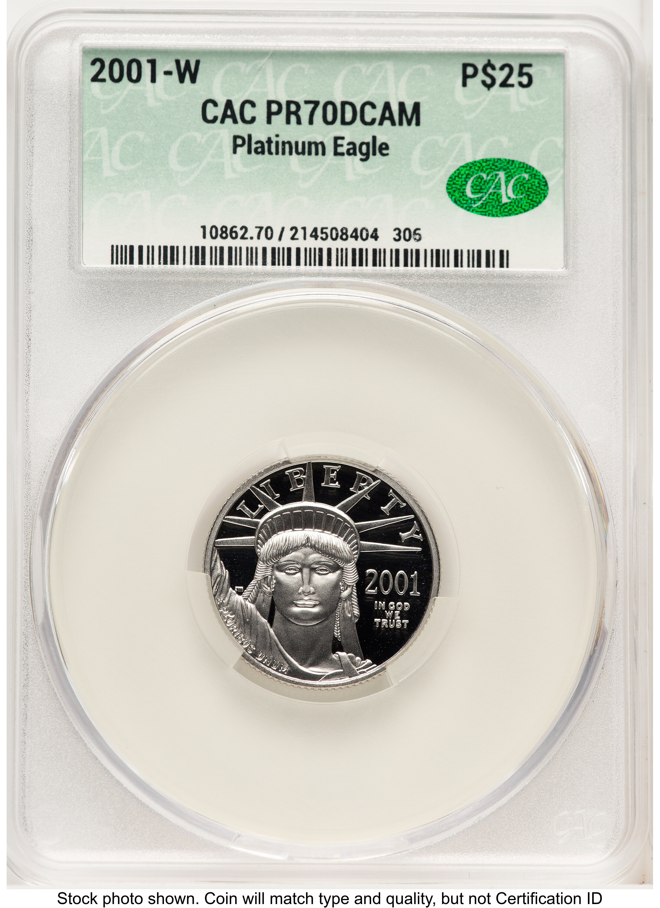 2001-W Proof Platinum Eagle 1/4 oz Non Designation 70 CACG