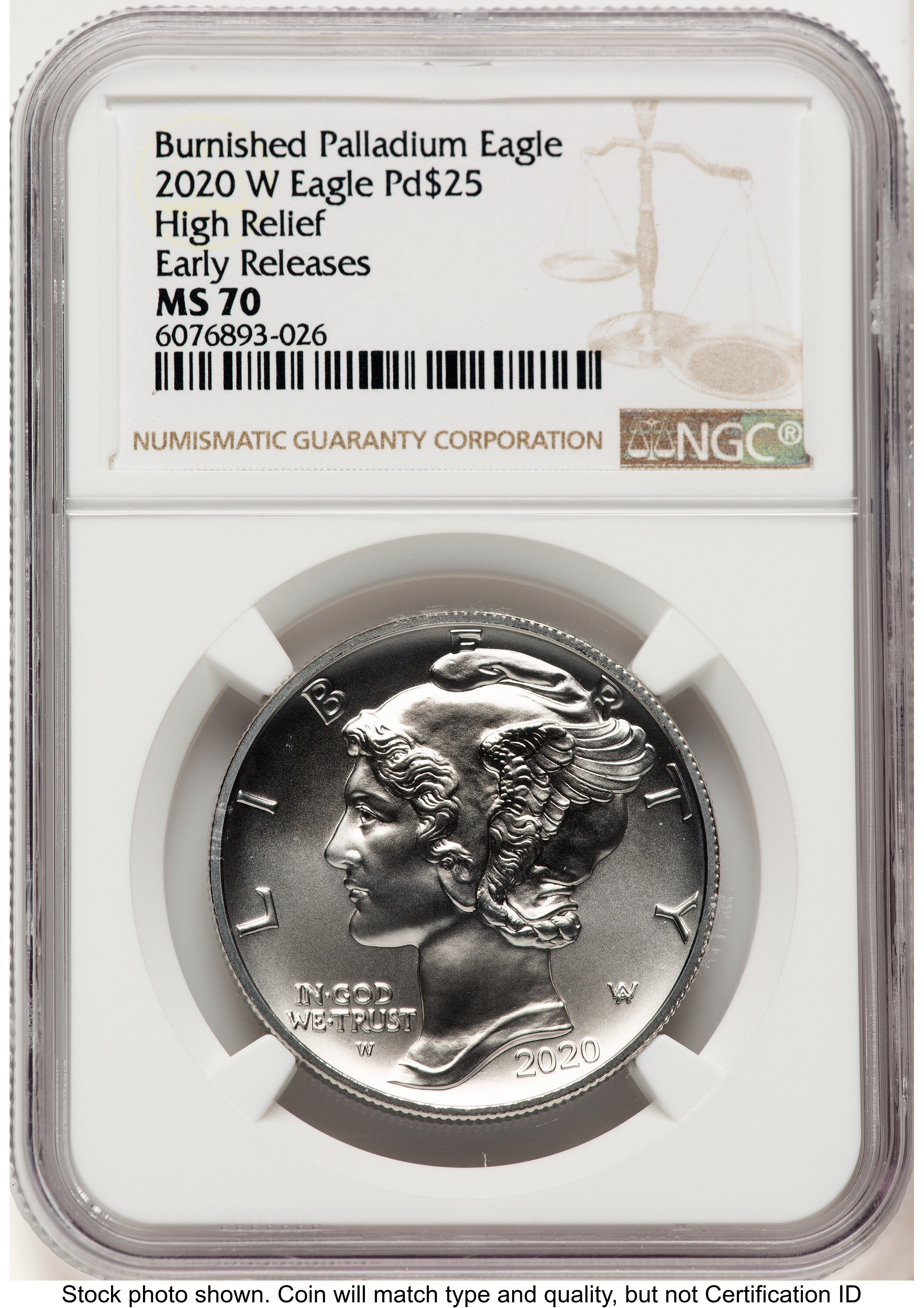 2020-W Palladium Eagle 1 oz Burnished ER Brown Label 70 NGC
