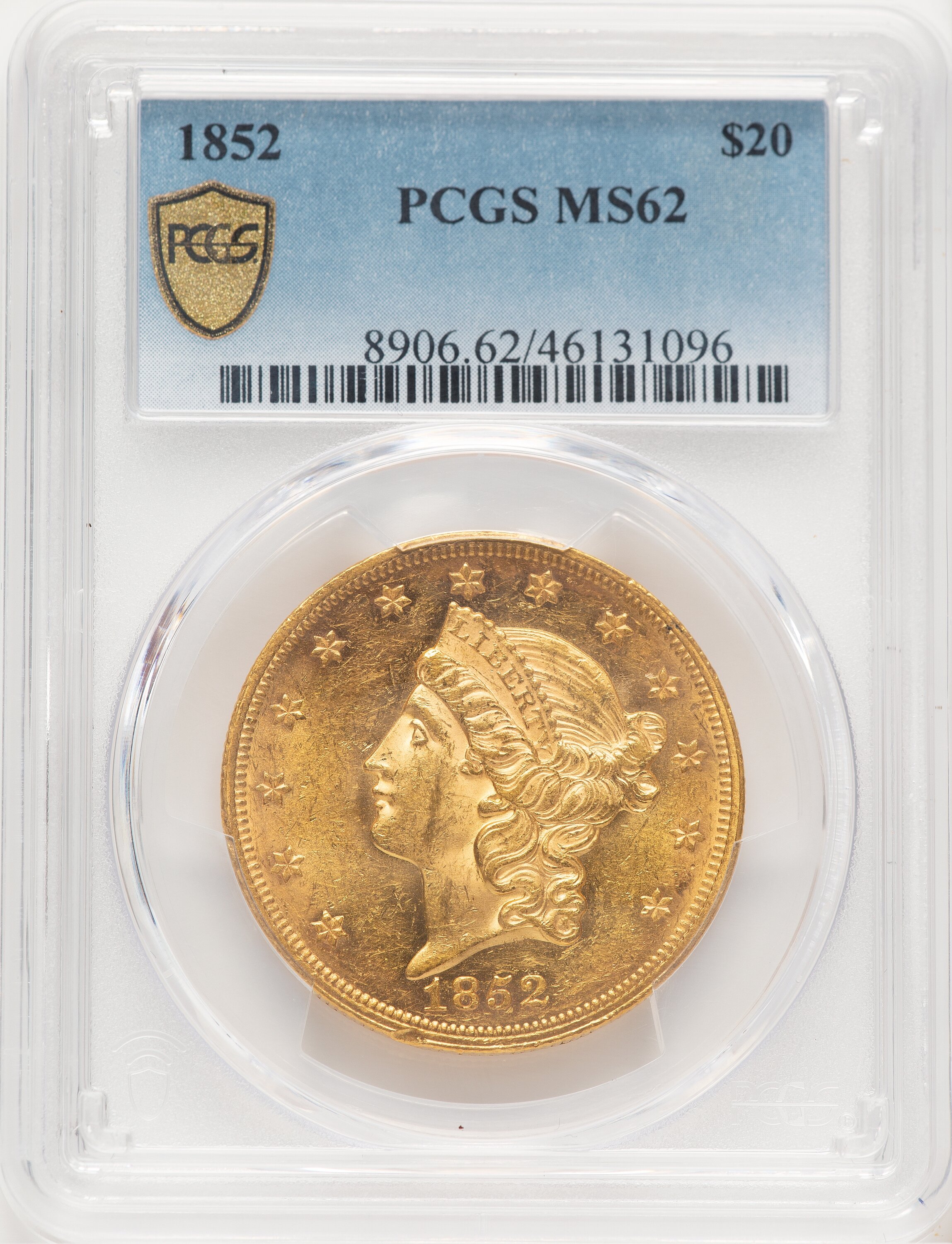 1852 $20 PCGS Secure 62 PCGS