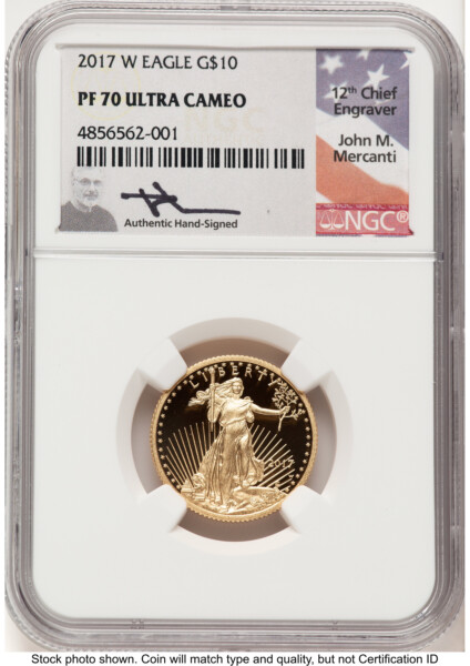 2017-W Proof Gold Eagle 1/4 oz John Mercanti 70 NGC