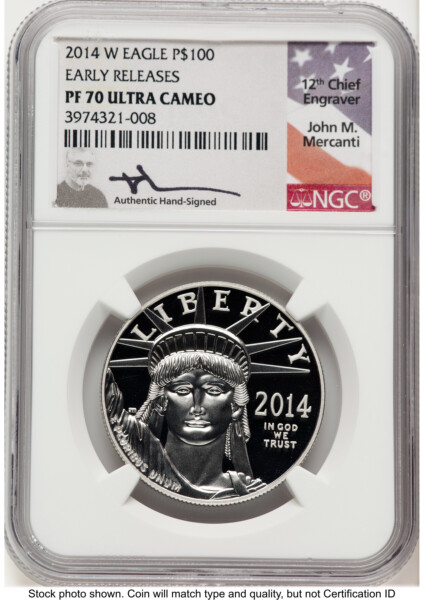 2014-W Proof Platinum Eagle 1 oz ER John Mercanti 70 NGC