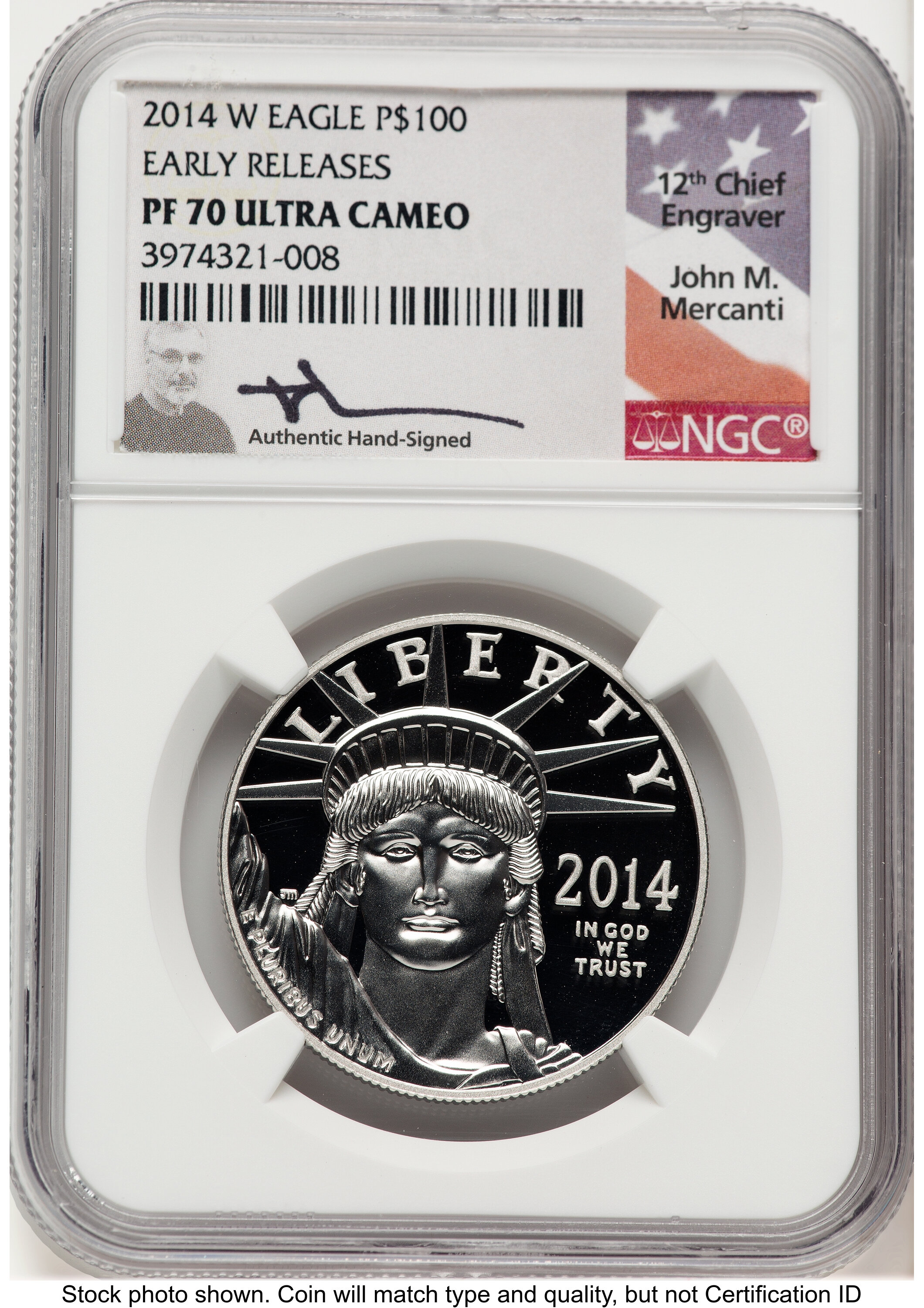2014-W Proof Platinum Eagle 1 oz ER John Mercanti 70 NGC
