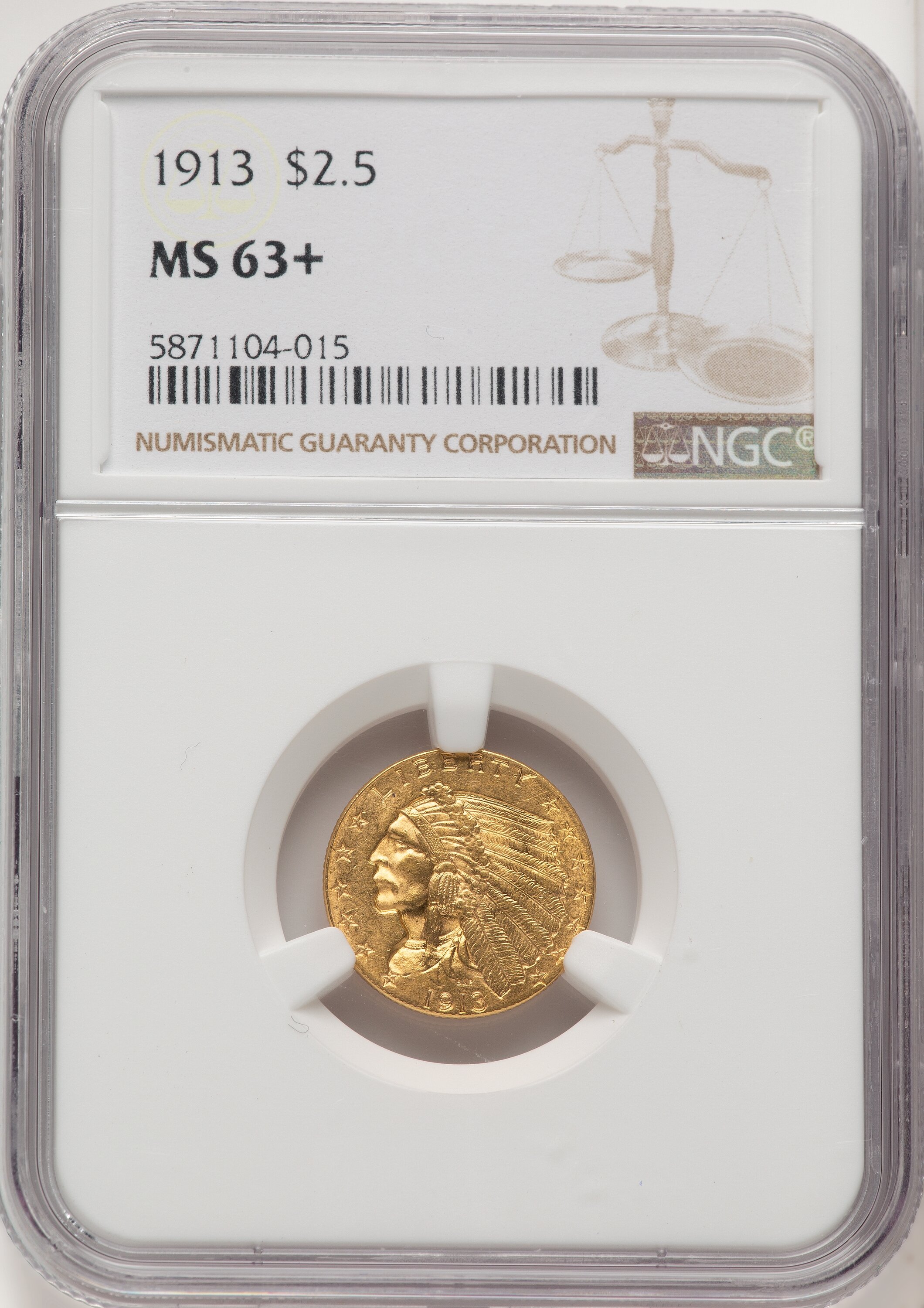 1913 $2 1/2 NGC Plus Brown Label 63 NGC