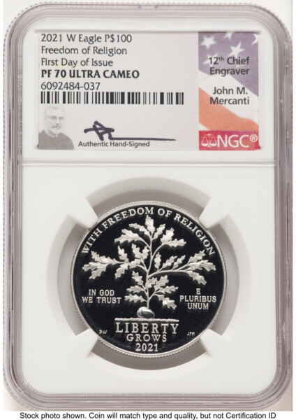 2021-W Proof Platinum Eagle 1 oz FDI John Mercanti 70 NGC