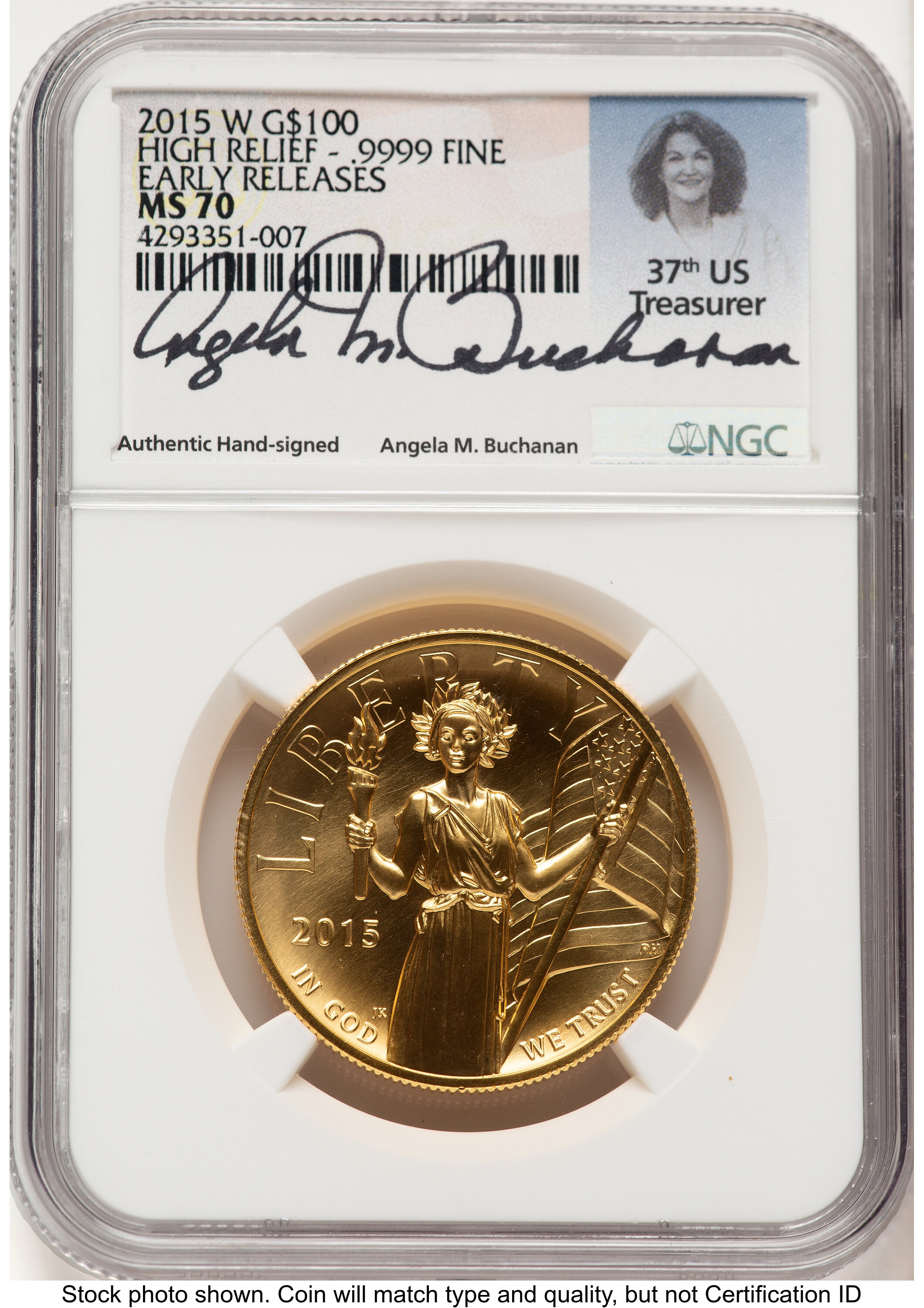 2015-W G$100 American Liberty High Relief ER Angela Buchanan 70 NGC