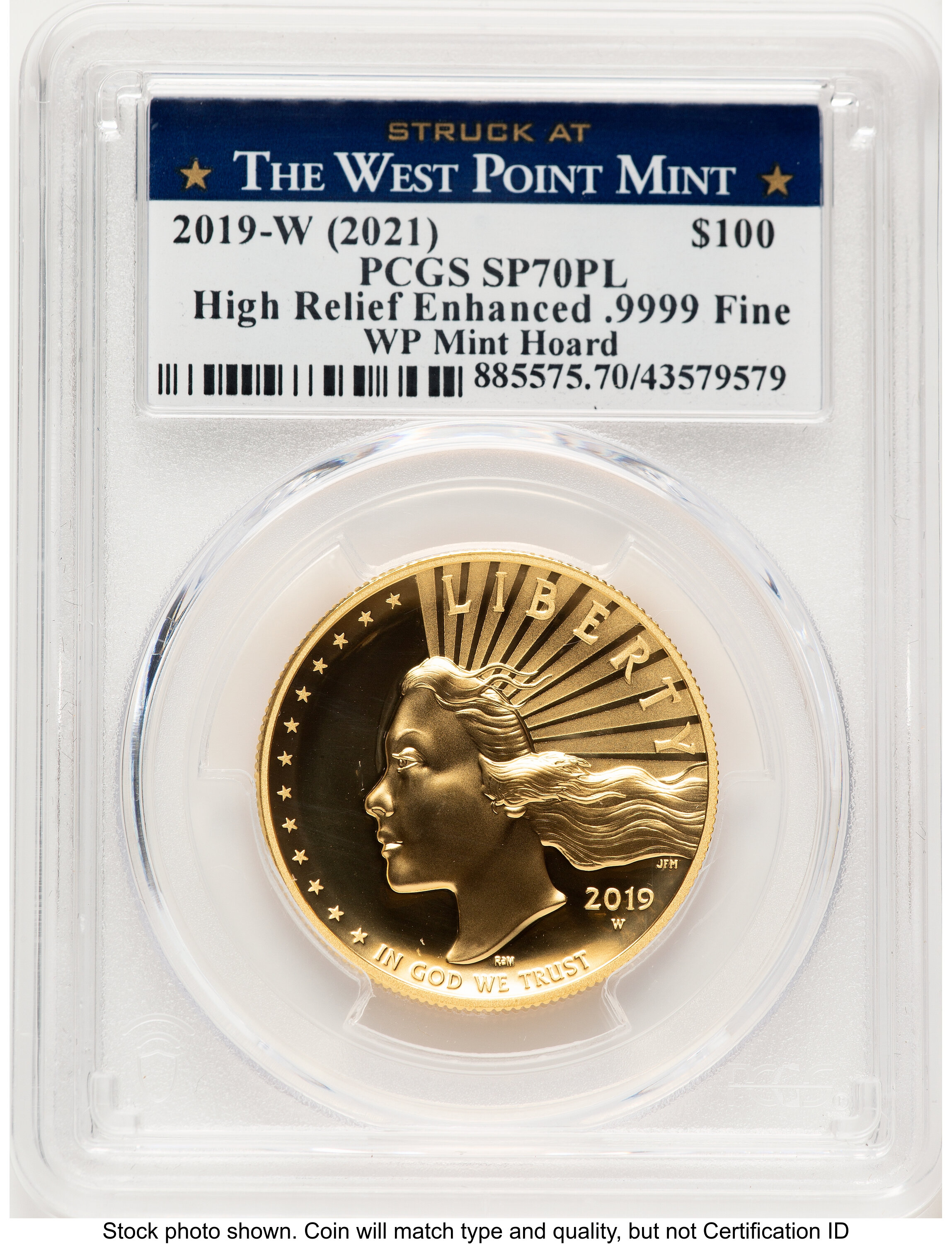 2019-W G$100 American Liberty High Relief, Enhanced, PL  WP Mint Hoard Struck at West Point Label 70 PCGS
