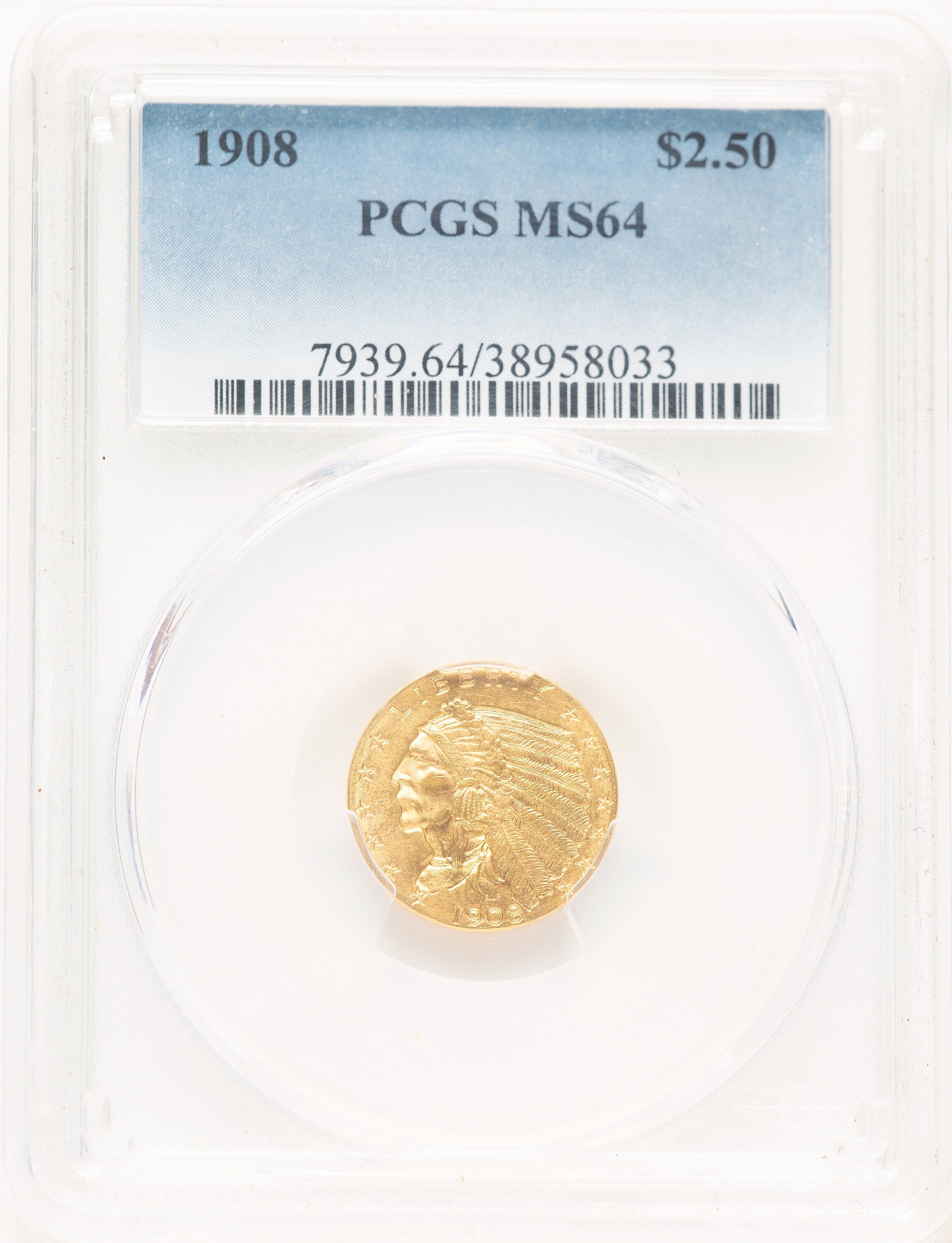 1908 $2 1/2 Blue Gradient 64 PCGS