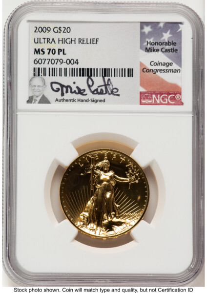 2009 G$20 Ultra High Relief, PL Mike Castle 70 NGC