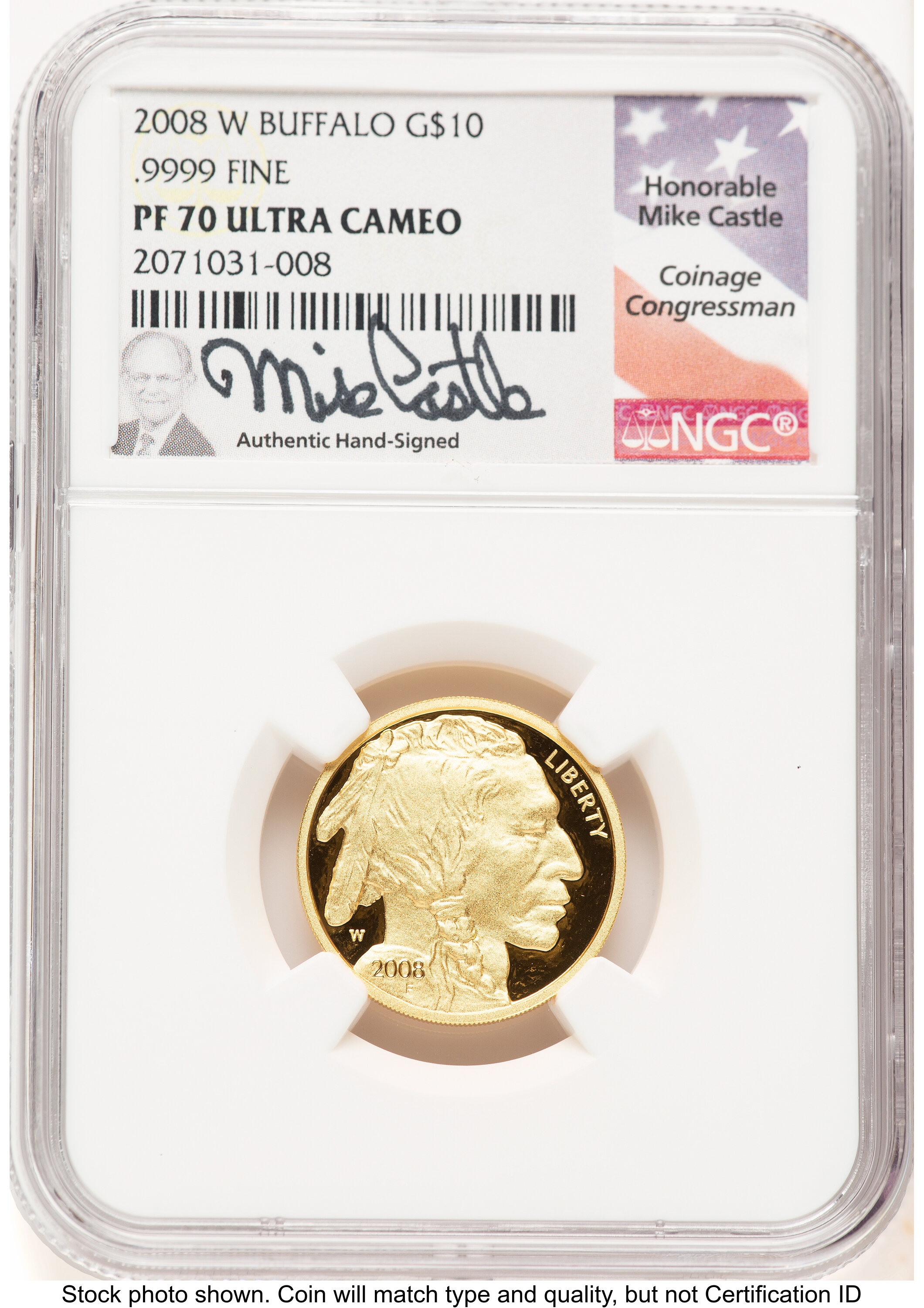2008-W Proof Gold Buffalo 1/4 oz Mike Castle 70 NGC