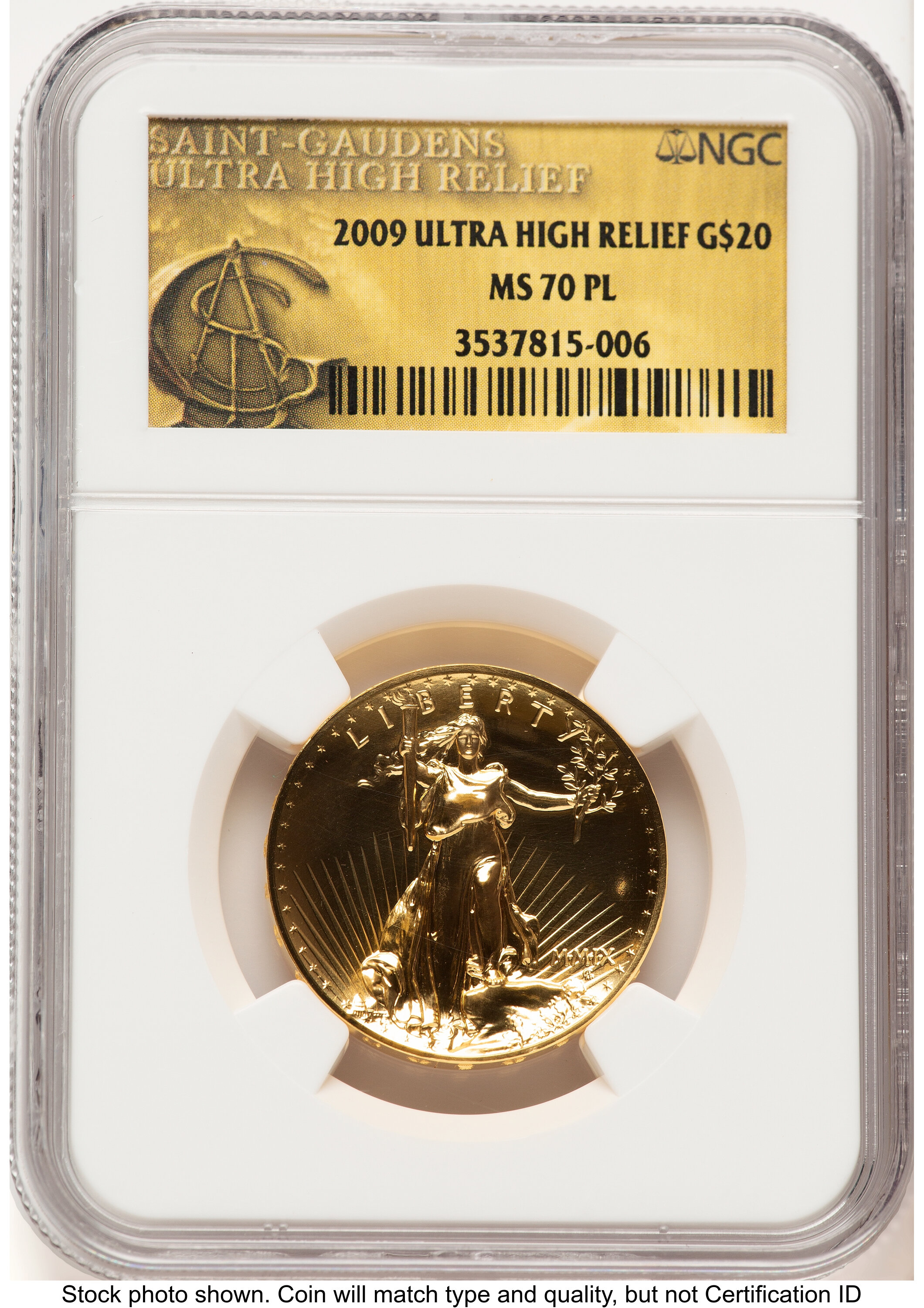 2009 G$20 Ultra High Relief, PL Saint Gaudens Label 70 NGC