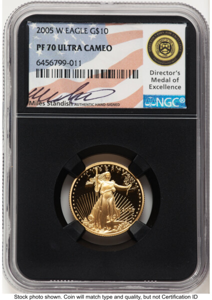 2005-W Proof Gold Eagle 1/4 oz Miles Standish Blk Core 70 NGC