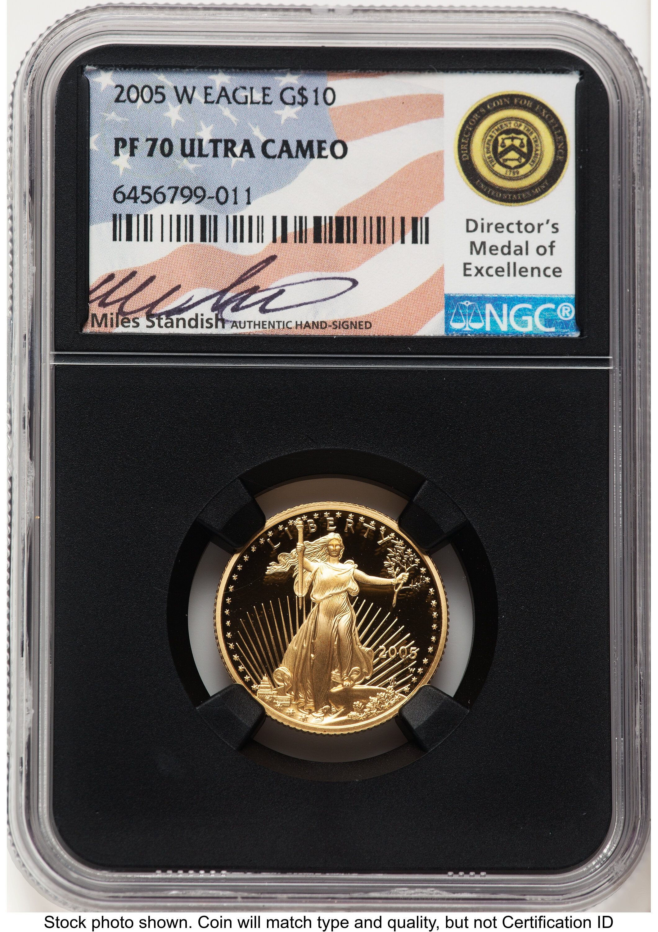 2005-W Proof Gold Eagle 1/4 oz Miles Standish Blk Core 70 NGC