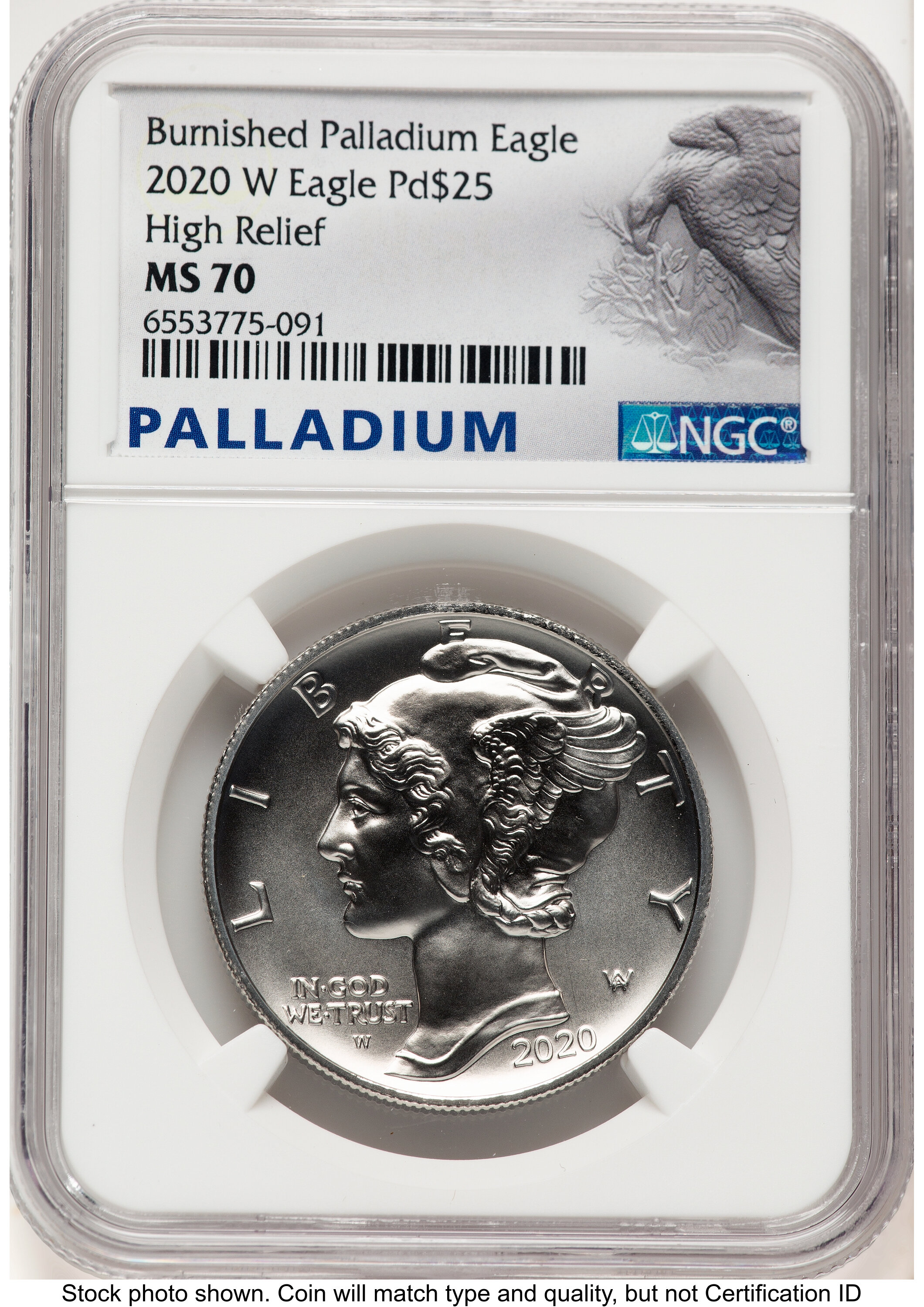 2020-W Palladium Eagle 1 oz Burnished Palladium Label 70 NGC