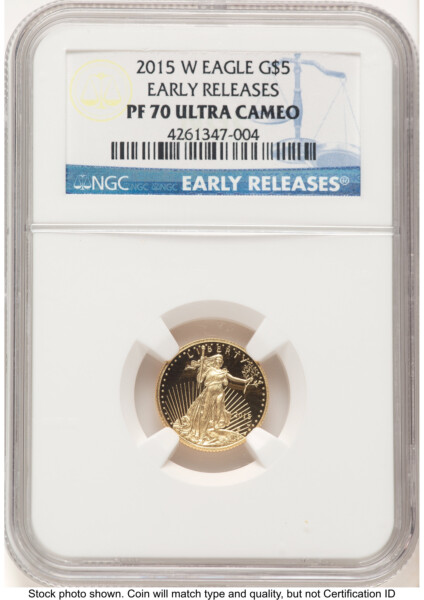 2015-W Proof Gold Eagle 1/10 oz ER Blue 70 NGC