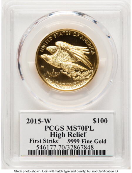 2015-W G$100 American Liberty High Relief, PL FS Saint Gaudens Label 70 PCGS