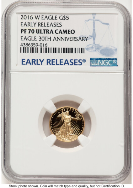 2016-W Proof Gold Eagle 1/10 oz ER Blue 70 NGC