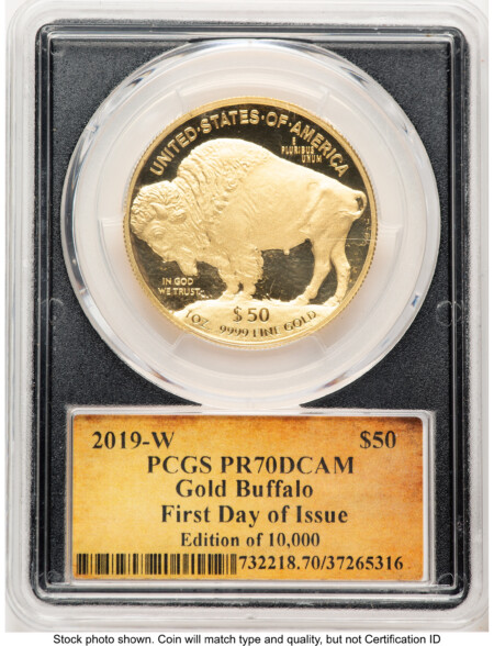2019-W Proof Gold Buffalo 1 oz FDI Thomas Cleveland Scroll Blk Core 70 PCGS
