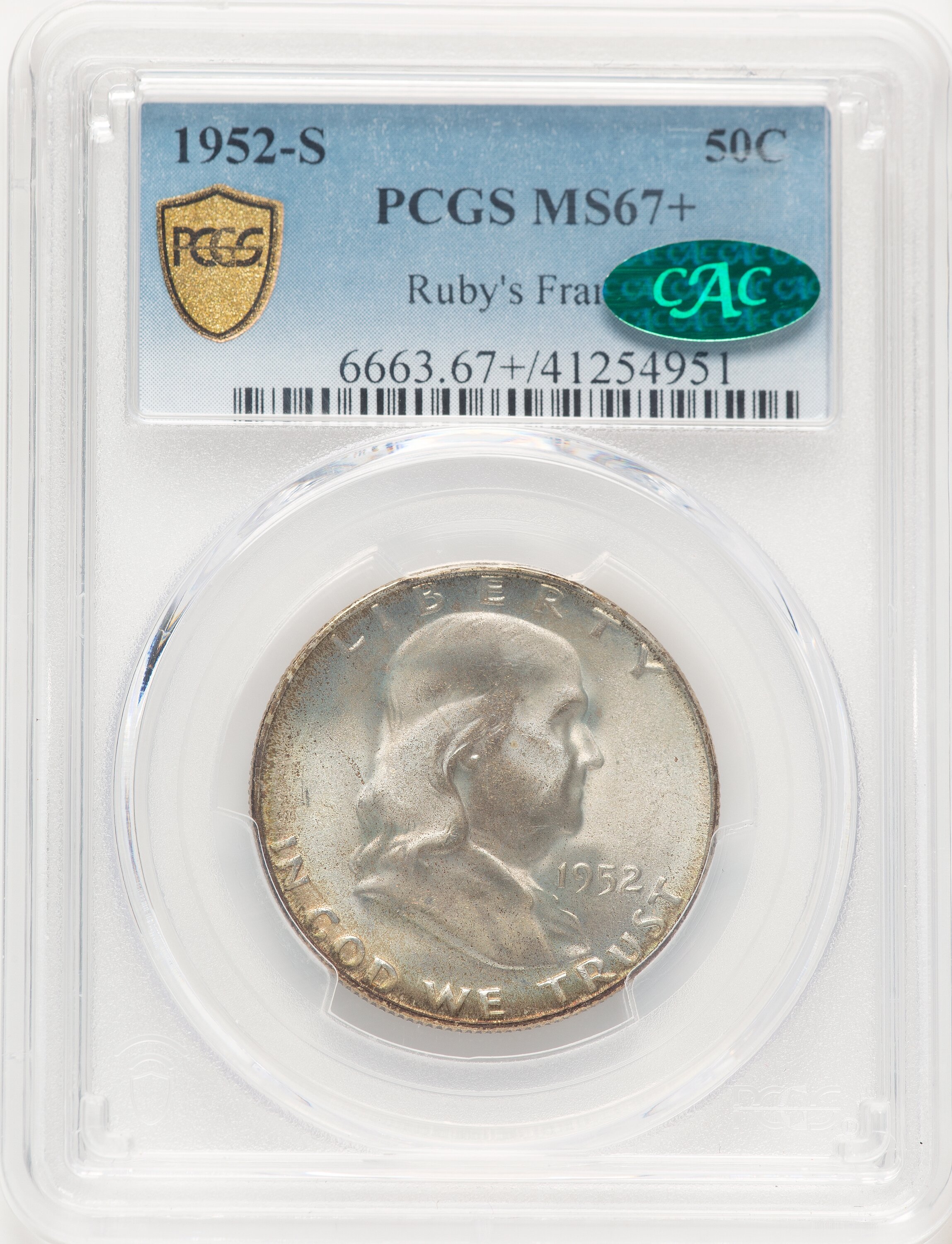 1952-S 50C, MS CAC PCGS Secure PCGS Plus 67 PCGS
