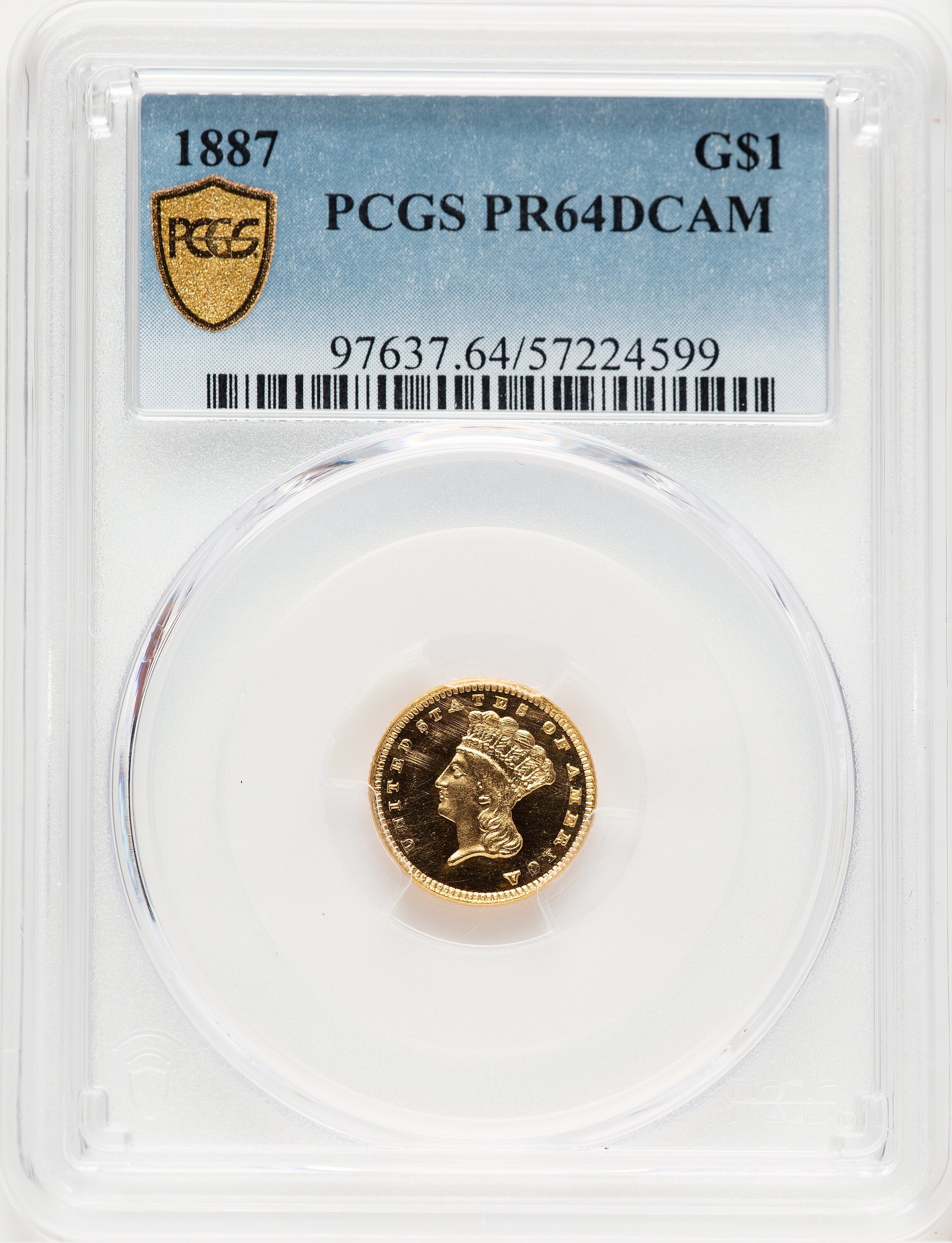 1887 G$1, DC PCGS Secure 64 PCGS