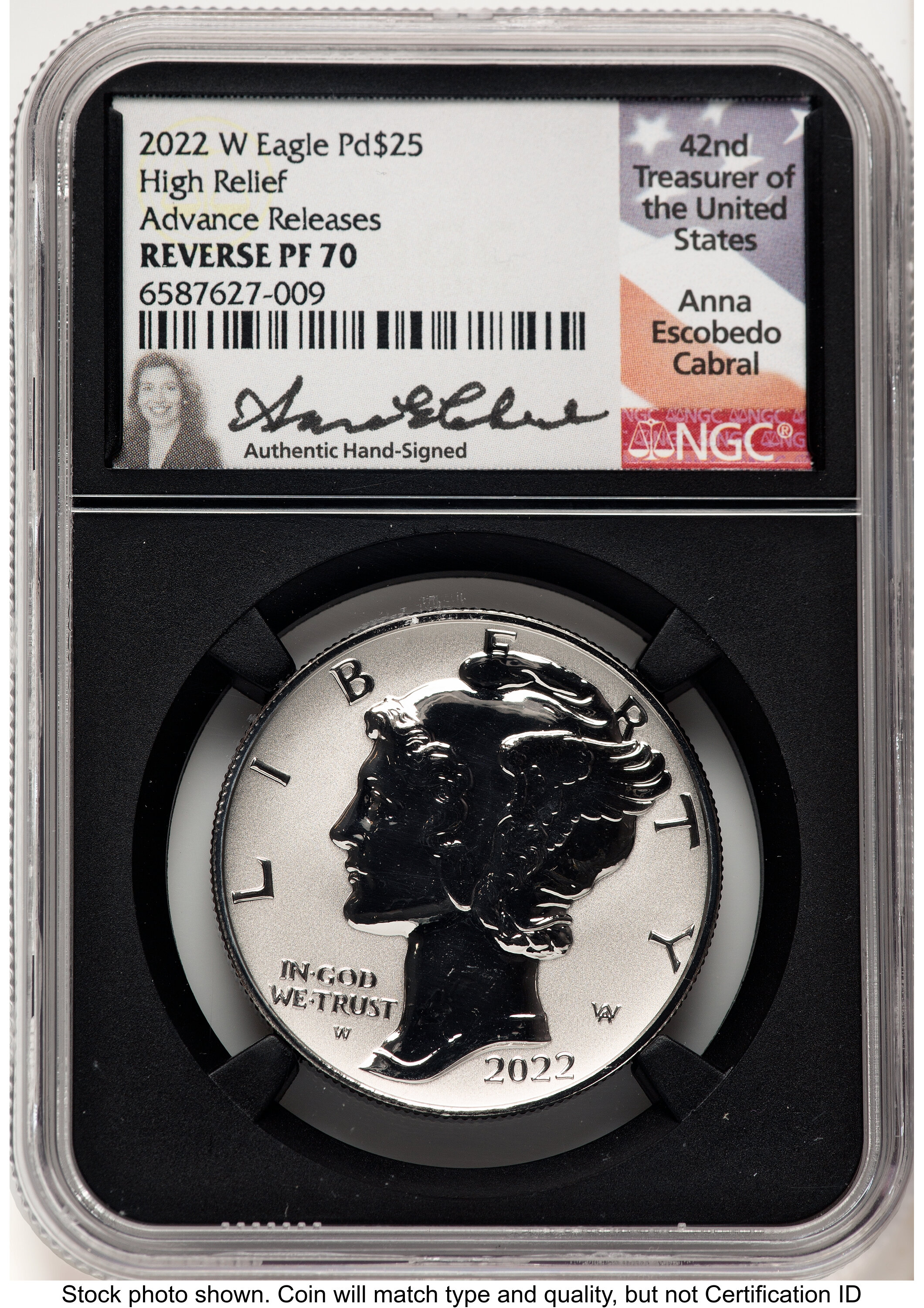 2022-W Palladium Eagle 1 oz, REV PR AR Anna Cabral Blk Core 70 NGC