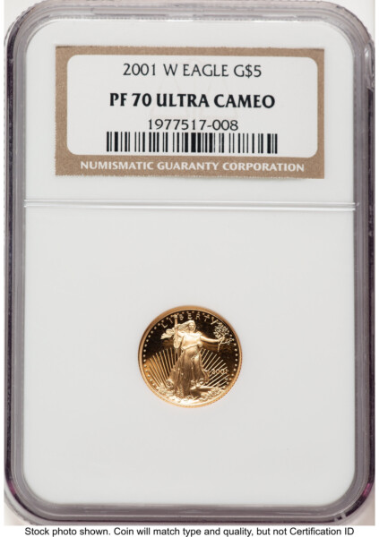 2001-W Proof Gold Eagle 1/10 oz Brown Label 70 NGC