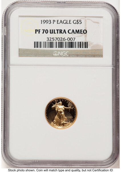 1993-P Proof Gold Eagle 1/10 oz Brown Label 70 NGC