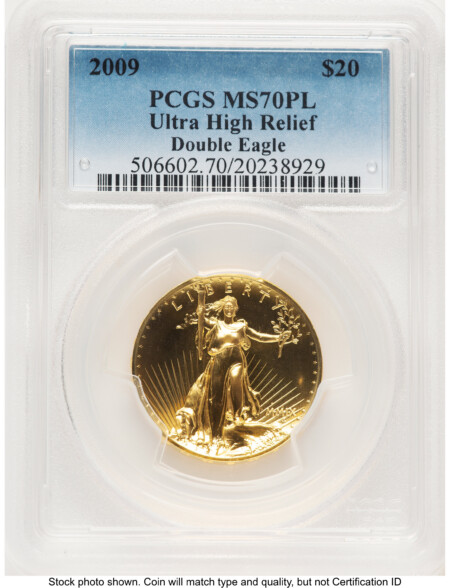 2009 G$20 Ultra High Relief, PL Blue Gradient 70 PCGS
