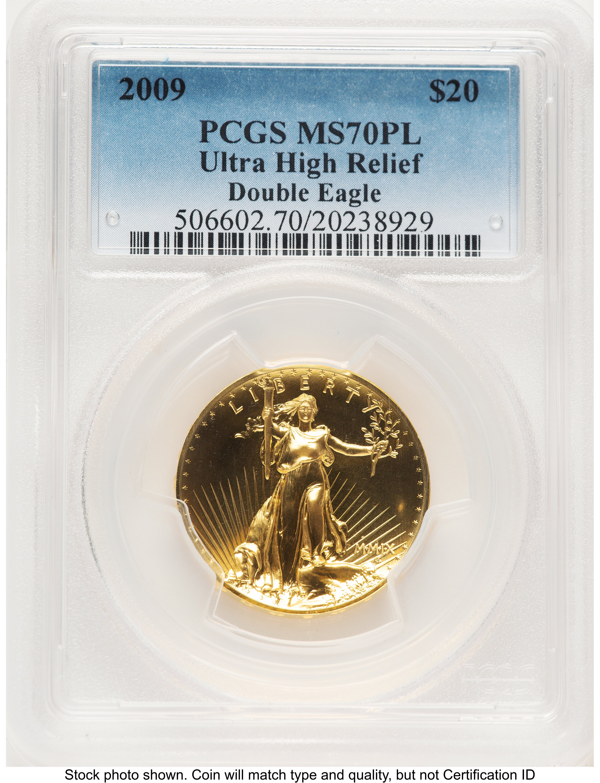 2009 G$20 Ultra High Relief, PL Blue Gradient 70 PCGS