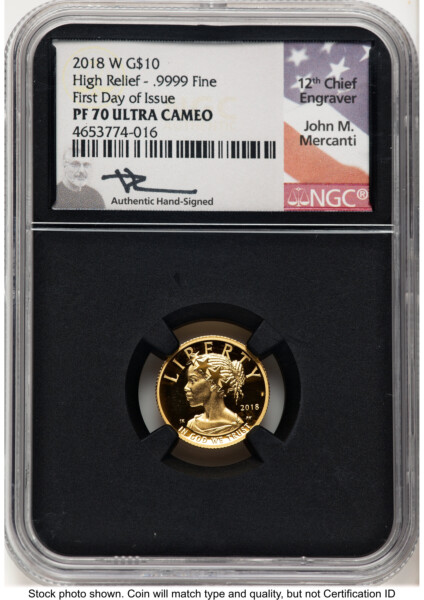 2018-W G$10 American Liberty High Relief, DC FDI John Mercanti Blk Core 70 NGC
