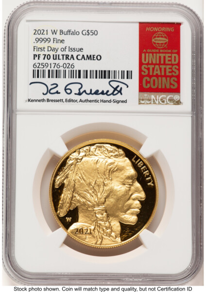 2021-W Proof Gold Buffalo 1 oz FDI Kenneth Bressett Red Book 70 NGC