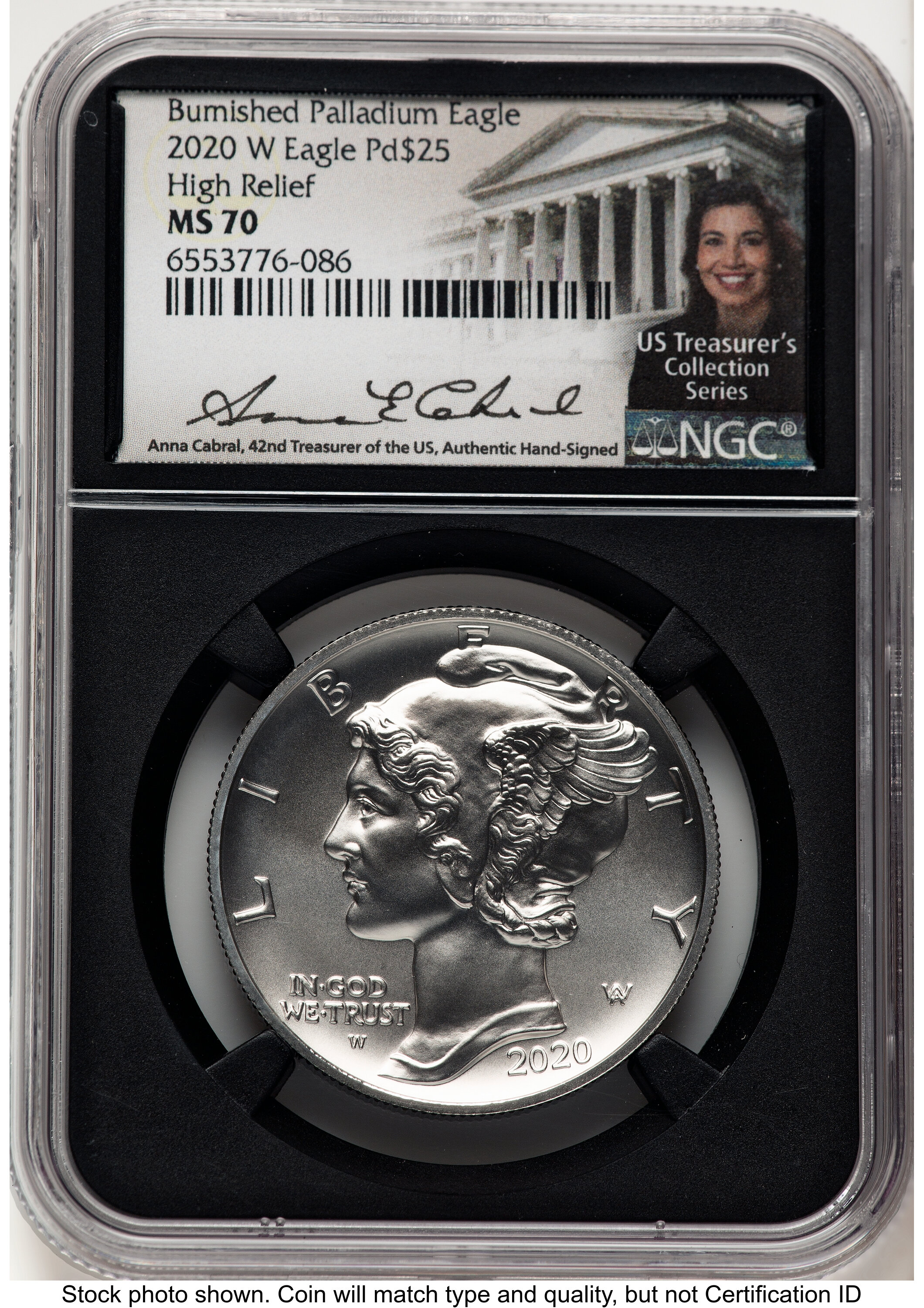 2020-W Palladium Eagle 1 oz Burnished Anna Cabral US Treasurer's Collection Series Blk Core 70 NGC