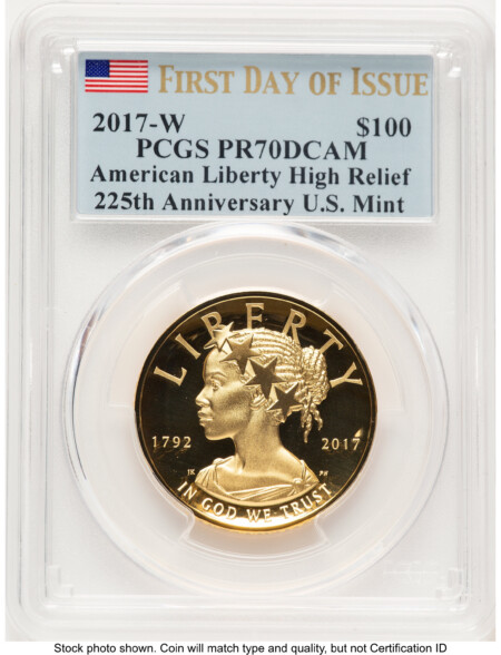 2017-W G$100 American Liberty High Relief, DC FDI Flag 70 PCGS