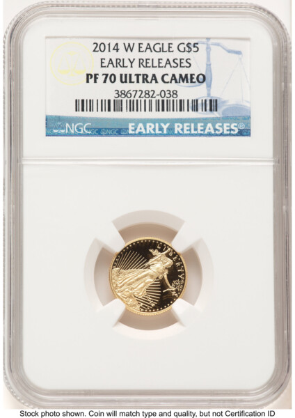 2014-W Proof Gold Eagle 1/10 oz ER Blue 70 NGC