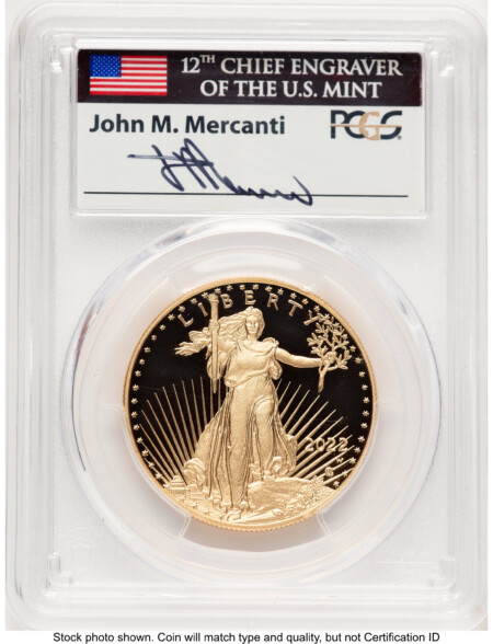 2022-W Proof Gold Eagle 1 oz John Mercanti 70 PCGS
