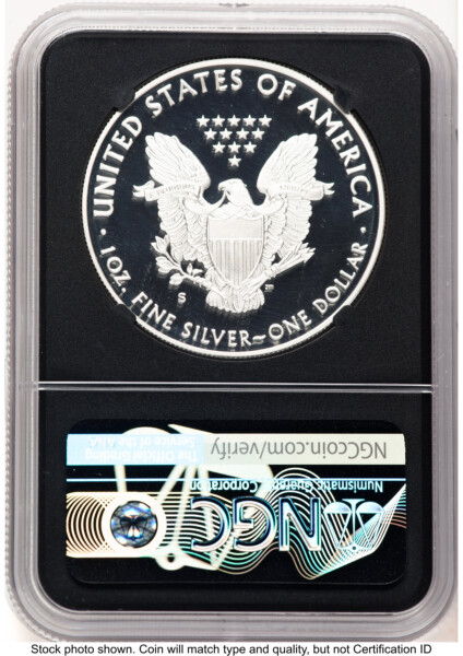 2020-S Proof Silver Eagle 1 oz FDI Elizabeth Jones Blk Core 70 NGC
