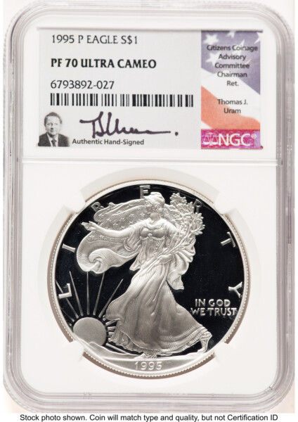 1995-P Proof Silver Eagle 1 oz Thomas Uram 70 NGC