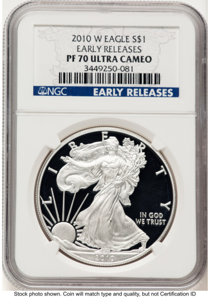 2010-W Proof Silver Eagle 1 oz ER Blue 70 NGC