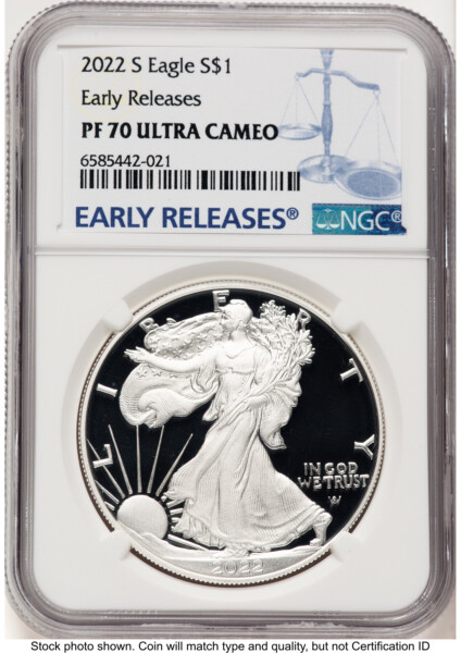 2022-S Proof Silver Eagle 1 oz ER Blue 70 NGC