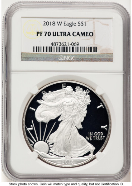 2018-W Proof Silver Eagle 1 oz Brown Label 70 NGC
