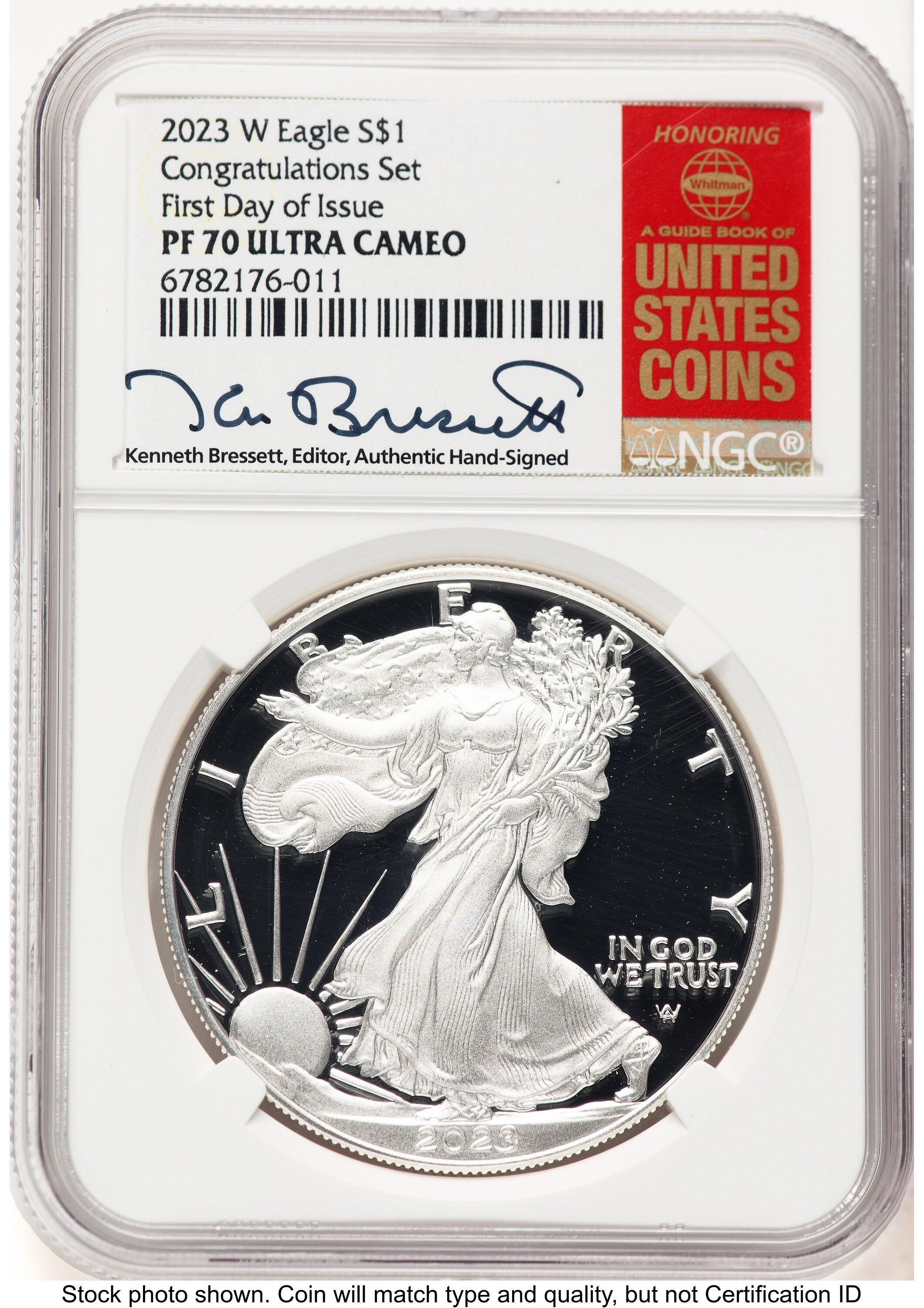2023-W Proof Silver Eagle Congratulations Set 1 oz FDI Kenneth Bressett Red Book 70 NGC