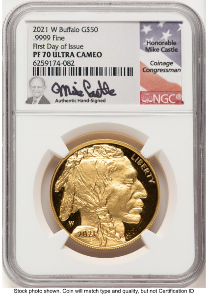 2021-W Proof Gold Buffalo 1 oz FDI Mike Castle 70 NGC