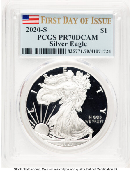 2020-S Proof Silver Eagle 1 oz FDI Flag 70 PCGS