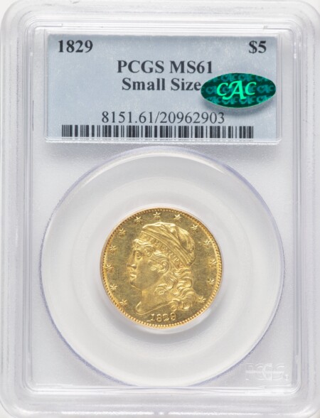 1829 $5 SM SIZE CAC 61 PCGS